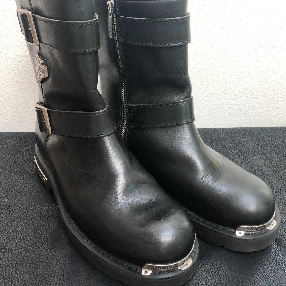 SOLD ~ Harley Davidson Motorcycle Boots 91724 2-Buckle Zip Up Metal Logo Mens 9